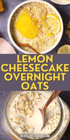 lemon cheesecake overnight oats in a bowl