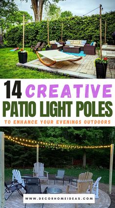 best DIY patio light poles ideas Diy Patio Lighting Ideas, Diy Patio Light Poles, Patio Light Poles, Backyard Ambiance, Pea Gravel Backyard, Patio Lighting Ideas, Garden Decks, Gravel Backyard, Backyard String Lights