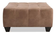 a brown ottoman with black legs and a square foot rest on top of the seat