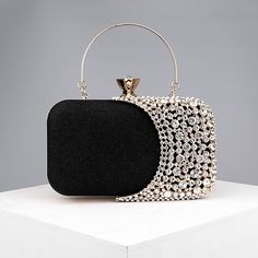 Women's Clutch Evening Bag Wristlet Clutch Bags Polyester Party Bridal Shower Wedding Party Rhinestone Chain Lightweight Durable Anti-Dust Color Block Patchwork Silver Black Gold 2024 - $33.99 Rhinestone Handbags, Crystal Clutch, Rhinestone Chain, Bridal Clutch, Party Purse, Ladies Clutch, Beaded Clutch, Crystal Chain, Wristlet Clutch