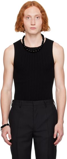 Rib knit cashmere tank top. Crewneck. Supplier color: Black Black Sleeveless Fine Knit Tank Top, Dries Van Noten, Apparel Accessories, Rib Knit, Shirts Tops, Cashmere, Tank Top, Crew Neck, Tank Tops