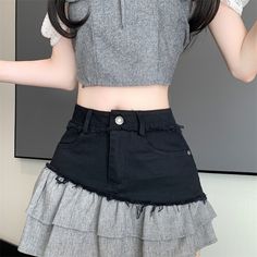 Color: Black, Size: S High Waist Denim Skirt, Fitted Denim Skirt, Flounced Skirt, High Waisted Denim Skirt, Flounce Skirt, Skirt Y2k, High Waist Denim, Jeans Rock, Women Hoodies Sweatshirts