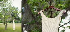 an image of a dress hanging on a tree in the park and another photo of a woman's dress