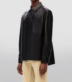 LOEWE Leather Jacket Coats | BeyondStyle Short Coat Jackets, Leather Shirt, Black Denim Jacket, Leather Jacket Black, Field Jacket, Black Leather Jacket, Short Coat, Leather Jackets Women, Mens Outerwear