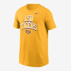 Show love for your school on game day and beyond in this classic LSU T-shirt. Nike T-shirt With Logo Print For Game Day, Collegiate T-shirt With University Logo For Game Day, Nike Fan Apparel T-shirt With Letter Print, Team-colored University Logo T-shirt, Game Day University Logo T-shirt, Nike Cotton T-shirt With Team Logo, Nike College Fan Apparel T-shirt, Nike T-shirt For Football Season Game Day, Nike T-shirt For Sports Season Game Day