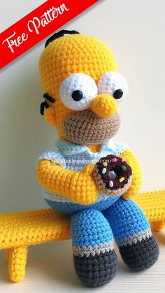 Homer Simpson Amigurumi Futurama Crochet Pattern Free, Homer Simpson Crochet Pattern Free, Cartoon Character Crochet Patterns, Crochet Cartoon Characters, Crochet Characters, Disney Crochet Patterns, Disney Crochet, Crochet Disney, Crochet Dolls Free Patterns