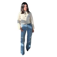 Embrace a playful yet chic look with our Cropped Bell Sleeve Sweater. Its cropped cut and bell sleeves make it perfect for pairing with high-waisted jeans or skirts. Ideal for adding a trendy touch to your wardrobe. Shop more Sweaters Model is wearing a small Shop more colors Cream Cropped Fuzzy texture Ribbed knit Sleeve slits Mock neck Thick rib knit trim 73% acrylic, 14% nylon, 10% wool, 3% spandex Still not sure which size to get? Ask one of our stylists! Please give us a call at 856-452-582 White Jumpsuit Dress, Fuzzy Texture, Bell Sleeve Sweater, Knit Sleeve, Denim Leggings, Short Rompers, Hair Accessories Headbands, Small Shop, Bell Sleeve