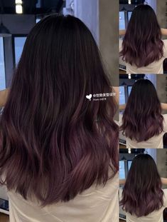 Faded Hair Color Ideas, Lavender On Black Hair, Unique Highlights For Black Hair, Hair Colour Purple Dark, Tie And Dye Hair, Short Hair Colour Ideas 2023, Black Purple Balayage, Plum Peekaboo Hair