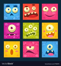 cartoon monsters with different facial expressions