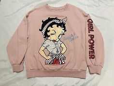 Authentic Betty Boop Sweatshirt Girl Power Spice Sugar Pink Sz Small 2020  | eBay Casual Cartoon Print Sweater, Casual Character Print Sweatshirt For Loungewear, Oversized Long Sleeve Sweatshirt With Character Print, Oversized Casual Sweatshirt With Character Print, Oversized Sweatshirt With Character Print And Long Sleeves, Winter Cartoon Print Tops For Loungewear, Relaxed Fit Tops With Character Print For Loungewear, Pink Character Print Tops For Winter, Pink Character Print Top For Winter