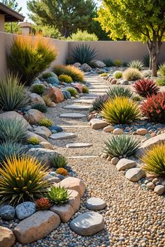 a very nice looking garden with rocks and plants