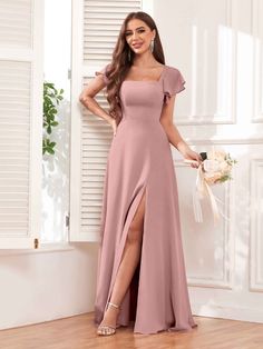 Gia Chic A-Line Pleated Long Sleeves Satin Formal Dresses Satin Hoco Dress, Stevie Dress, Satin Formal Dress, Stretch Satin Dress, Chiffon Bridesmaid Dresses, Dusty Rose Dress, Glamour Dress, Corset Back, Dress Chiffon