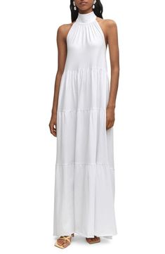 MANGO Open Back Halter Cotton Maxi Dress | Nordstrom Maxi Halter Dress, White Halter Dress, Cotton Maxi Dress, Halter Maxi, Romantic Look, Cotton Maxi, Maxi Dress Cotton, White Maxi Dresses, Nordstrom Dresses