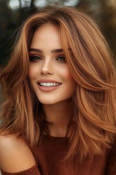 30 Chic Fall Hair Colors for Every Length Hair Color For Red Hair, Hair Color For Green Eyes And Light Skin, Ginger Hair And Brown Eyes, Medium Length Auburn Hair, All Over Hair Color Ideas, Fall Hair Color 2024, Fall Medium Length Hair, Lightly Layered Hair, Kate Walsh Hair