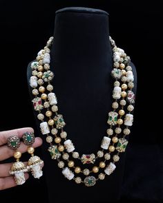 Most eligible gift for someone you love. Inspired by the Nizam of Hyderabad this set has Fine quality Emerald Green, ruby red onyx and Kundan semiprecious beads long necklace with earrings Necklace Length: 19 inches Highest quality and craftsmanship You can ask questions on Email ID: vijaygarg579vg@gmail.com Navratan Set, Long Kundan Necklace, Sabyasachi Jewelry, Pakistani Bridal Jewelry, Sabyasachi Jewellery, Victorian Necklace, Designer Necklace, Kundan Necklace, Indian Wedding Jewelry