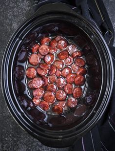 cooked meatballs in the slow cooker ready to be cooked for dinner or dessert