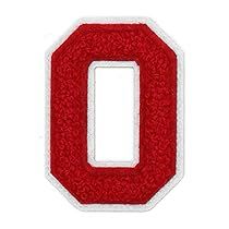 a red and white patch with the letter o on it