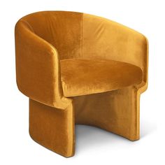 the curved chair is made from yellow velvet