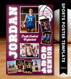 a book with pictures of women's volleyball players in purple and white on the cover