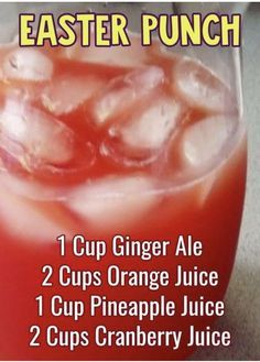 an image of a drink with orange juice and ice cubes on the side, labeled easter punch