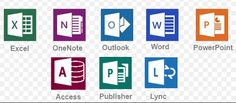 microsoft office icons with different colors and font, including the word's symbol on each side