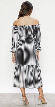 Let's have a picnic at the park. Wear this beauty for your next outing. Off the shoulder, striped dress with belt. Hand wash cold. Do not bleach. Lay flat to dry. Material Polyester 100% Long Sleeve Striped Maxi Dress For Summer, Striped Long Sleeve Maxi Dress For Summer, Striped Belted Dress For Spring, Spring Striped Belted Dress, Chic Striped Dresses For Day Out, Chic Striped Belted Dress, Fall Off-shoulder Midi Dress For Day Out, Summer One-shoulder Belted Dress, Belted Striped Summer Dress