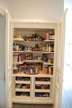 an open pantry filled with lots of food