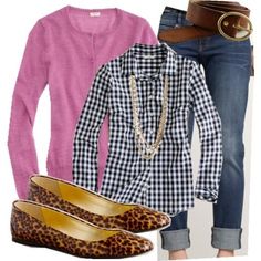 <3 Gingham Top Outfit, Gingham Top, Leopard Print Shoes, Teacher Outfit, Gingham Shirt, Print Shoes, Fall Winter Wardrobe, Pink Cardigan, Top Outfit