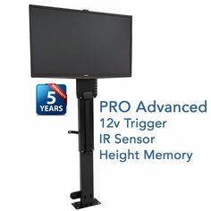 an image of a tv mounted to the side of a pole with text reading pro advanced 12v trigger ir sensor height memory