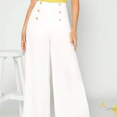 Zara Button Culottes High-waisted Wide Leg Pants With Buttons, Summer High-waisted Wide Leg Pants With Buttons, High Waist Buttoned Wide Leg Summer Pants, Chic Wide Leg Pants With Buttons For Spring, Chic Spring Wide Leg Pants With Buttons, Chic Summer Pants With Buttons, Summer High Waist Wide Leg Pants With Button Closure, Elegant Summer Bottoms With Button Closure, Summer Button-up Bottoms With Side Buttons