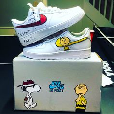 Size 8 Nike Air Force 1’s. Charlie Brown And Snoopy “I Don’t Cair”. Custom Shoes With Custom Box Snoopy Air Force, Cartoon Character Print Low-top Sneakers, Peanuts Shoes, Nike Custom Brown Synthetic Sneakers, Courage The Cowardly Dog Custom Shoes, Charlie Brown And Snoopy, White Nikes, Air Force 1, Custom Shoes