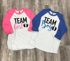 gender reveal shirts- team girl shirt - team boy shirt - its a girl shirt - its a boy shirt - gender reveal idea - gender reveal tees by Up2ournecksinfabric on Etsy Pink Pre-shrunk T-shirt For Gender Reveal, Pink Long Sleeve T-shirt For Gender Reveal, Customizable Pink Tops For Game Day, Pink Family Matching T-shirt For Gender Reveal, Long Sleeve T-shirt With Letter Print For Gender Reveal, Family Matching Cotton Shirt For Gender Reveal, Pink Cotton T-shirt For Gender Reveal, Pink Family Matching Shirt For Gender Reveal, Customizable Cute Tops For Gender Reveal