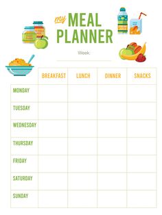 a meal planner with food items on it