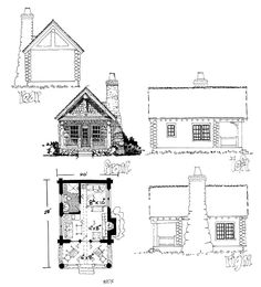 three drawings of different types of houses