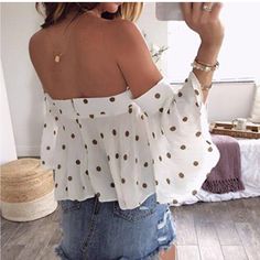 Questions? Leave A Comment Below! Polka Dot Blouse For Summer Brunch, Chic White Off-shoulder Top For Brunch, Summer Party Polka Dot Tops, White Fitted Off-shoulder Top For Brunch, Polka Dot Blouse For Summer Day Out, Polka Dot Blouse For Day Out In Summer, Polka Dot Blouse For A Summer Day Out, Polka Dot Summer Tops For Beach, Polka Dot Tops For Summer Beach Days