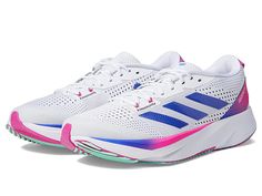 adidas Running Adizero Sl - Men's Shoes : White/Lucid Blue/Lucid Fuchsia : Exclusively designed for runners, the adidas Adizero Sl Sneakers perfectly complement your athletic style while delivering maximum comfort, lightweight performance, enhanced flexibility, and support. Engineered mesh textile and synthetic upper. Breathable textile lining. Comfort cushioned insole. Lace-up construction for a snug fit. Round toe design. Lightstrike Pro foam EVA midsole is lightweight and offers enhanced cush Athleisure Running Shoes With Boost Midsole For Marathon, Adidas Functional Running Shoes For Jogging, Sporty Running Shoes For Marathon, Sporty Marathon Running Shoes, Athleisure Sneakers With Boost Midsole For Marathon, Athleisure Sneakers For Marathon With Boost Midsole, Sporty Adidas Running Shoes With Logo, Sporty Adidas Logo Running Shoes, Adidas Dynamic Running Shoes