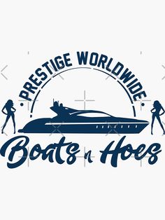 the logo for prestige world wide boat and hover, which is designed in blue on white