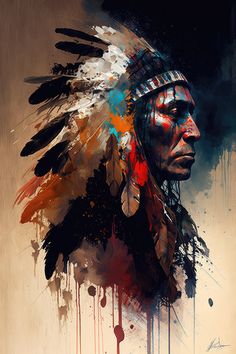 an artistic painting of a native american man