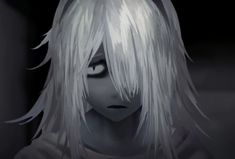 an anime character with white hair and black eyes