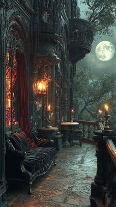 Gothic Veranda Ideas: Mystical Decor & Candlelit Ambiance Inspiration Burgundy Powder Room, Powder Room Ideas Dark, Gothic Home Decor Ideas, Ornate Mirrors, Gothic Kitchen, Powder Room Ideas, Dark Wood Furniture, Den Ideas, Room Dark