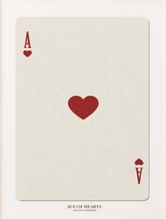 the ace of hearts playing card is shown in white frame with red ink on it