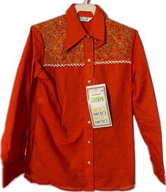 Vintage Embroidered Fall Shirt, Retro Collared Embroidered Top, Retro Embroidered Collared Top, Retro Embroidered Button-up Top, Retro Embroidered Fall Tops, Western Style Red Tops For Spring, Western Red Tops For Spring, Spring Western Red Tops, Cowgirl Shirts