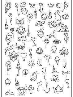 a black and white drawing of different tattoos on a sheet with the word love written in it