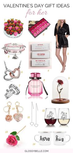 valentine's day gift ideas for her with pink roses, wine glasses and jewelry