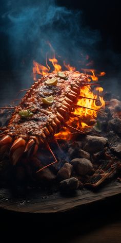 a bbq grill with hot coals and flames