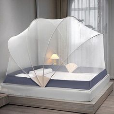 the bed is made up with an unusual design