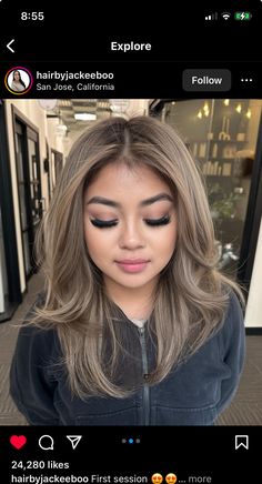 Full Light Brown Highlights, Ash Blonde Tan Skin, Ash Brown Hair With Caramel Highlights, Fall Blonde Balayage Honey, Creamy Brunette, Shoulder Length Highlights, Solid Hair Color, Short Light Brown Hair, Ash Blonde Hair Balayage