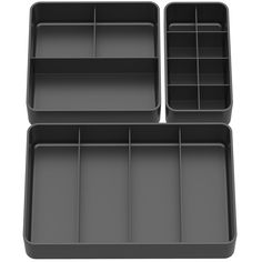 three trays with dividers on each side, one empty and the other open