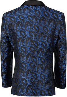 This Men's Blue Paisley Embroidered Formal Blazer Jacket w/Bowtie is a stylish and sophisticated addition to any formal wardrobe. The classic design features an all-over paisley embroidery and comes with a matching bowtie for a completed look. A timeless yet modern wardrobe staple. Jacquard fabric Imported Polyester lining Button closure Hand Wash Only Size Chest Waist XXS 29 - 31 27 - 29 XS 30 - 32 28 - 30 S 34 - 36 30 - 32 M 38 - 40 32 - 33 L 42 - 44 33 - 34 XL 46 - 48 36 - 38 2XL 48 - 50 40 - 42 3XL 50 - 52 44 - 48 Fitted Royal Blazer For Formal Occasions, Royal Blue Formal Outerwear, Blue Formal Outerwear In Luxurious Style, Blue Party Outerwear With Lapel Collar, Classic Blue Outerwear For Party, Royal Fitted Fall Outerwear, Classic Blue Party Outerwear, Winter Wedding Blue Blazer, Fitted Royal Blue Outerwear