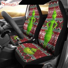 the grinch car seat covers are designed to look like it is in christmas sweaters